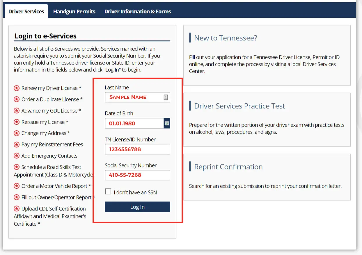 Take a look at what fields you should use on to check your TN driver's license status online.