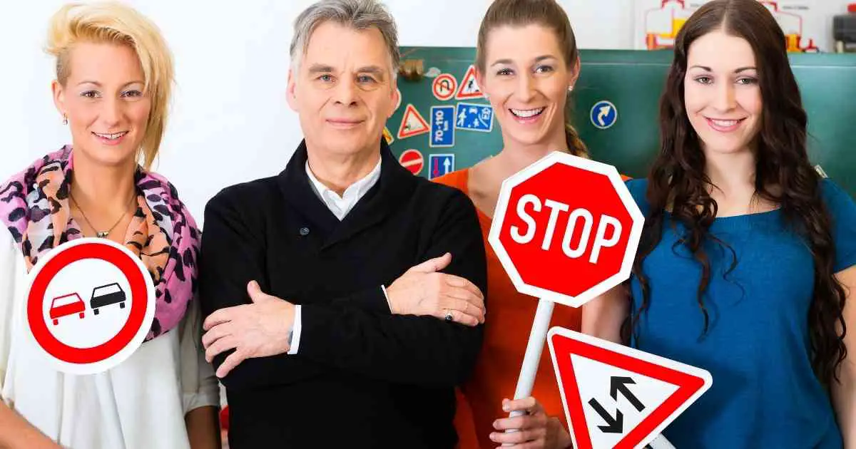 students learning road signs